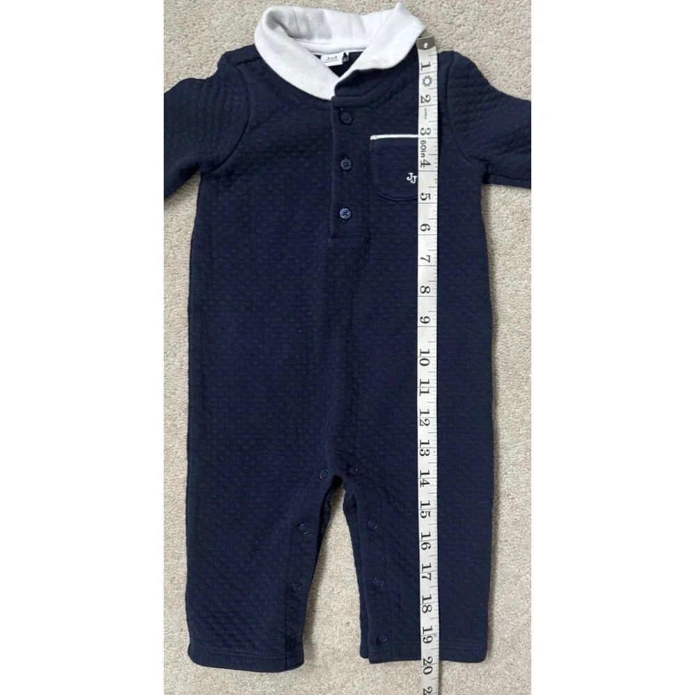 Janie And Jack Baby Boy Peter Pan Collared Quilted Navy/White Jumpsuit Size 3/6